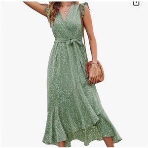 EUC Women’s Wrap Floral Midi Maxi Green Dress size small